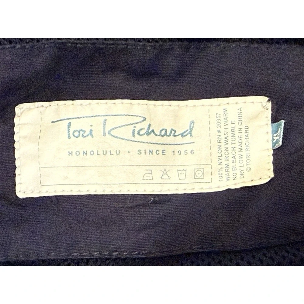 Tori Richard Navy Swim Trunks Men XL Tiki‎ Cocktail Embroidered Shorts Lined